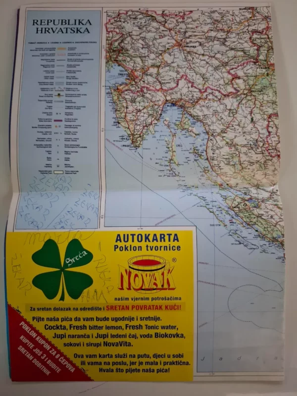 Autokarta Republika Hrvatska - stari poklon tvornice Novak, Makarska