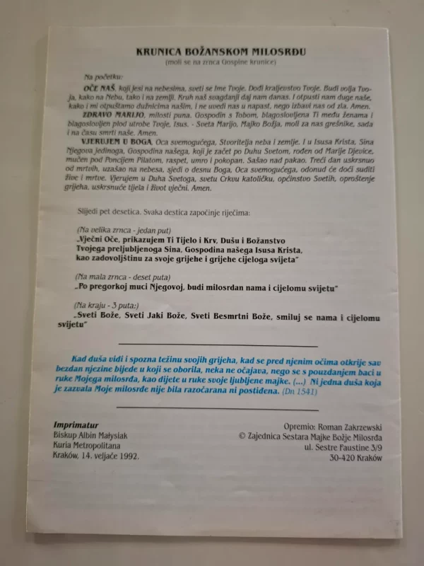 Krunica Božanskom milosrđu - Zajednica Sestara Majke Božje Milosrđa Krakow - Slika 2