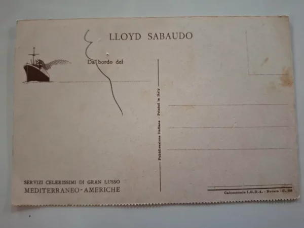 RAZGLEDNICA Susret grofa s jedrenjakom na oceanu - S broda Lloyd Sabaudo - vrlo brza plovidba visokog luksuza na relaciji Mediteran - Amerika - Slika 2