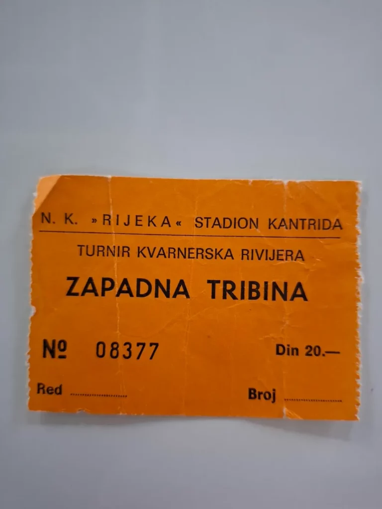 Stara ulaznica NK Rijeka Stadion Kantrida - Turnir Kvarnerska Rivijera Zapadna Tribina (period Jugoslavije)