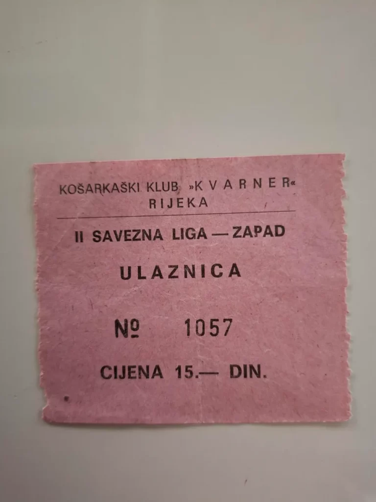 Stara ulaznica košarkaški klub KVARNER RIJEKA - II savezna liga zapad - (period Jugoslavije)