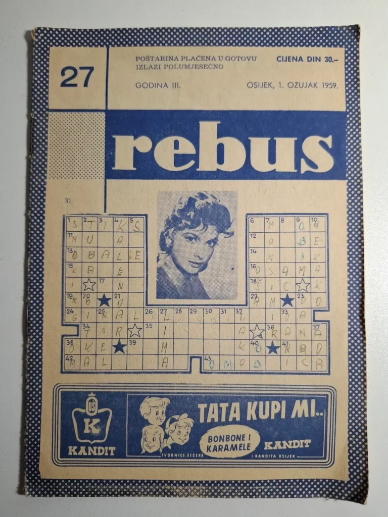 Rebus Osijek 1959 - Glas Slavonije (+ stara raklama Kandit na naslovnici)