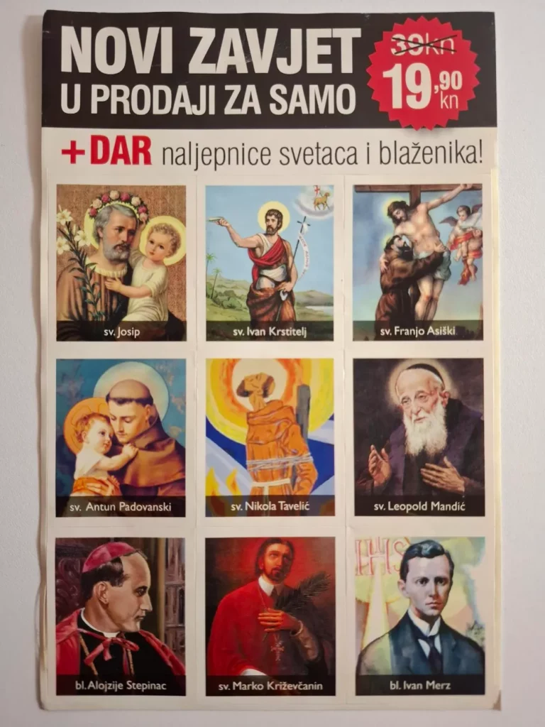 Naljepnice / sličice katoličkih svetaca i blaženika - 9 različitih sveti Josip Sveti Ivan Krstitelj Franjo Asiški Leopold Bogdan Mandić Franjo Asiški Alojzije Stepinac Nikola Tavelić Antun Padovanski Marko Križevčanin