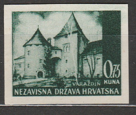 NDH 1941 Varaždin 0.75kn - tamnozelena proba boje, originalno bez gume MNH