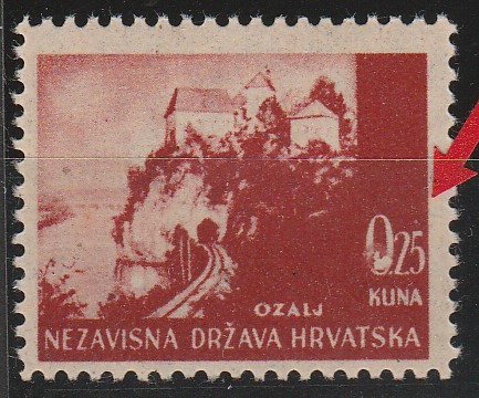 NDH 1941 Ozalj 0.25kn tipična greška "Patka u nuli" Strpić TP-I **MNH