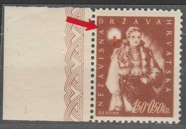 NDH 1942 Šestine narodne nošnje - Crveni križ, pomak faze križa ** MNH