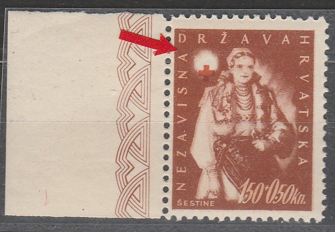 NDH 1942 Šestine narodne nošnje - Crveni križ, pomak faze križa ** MNH
