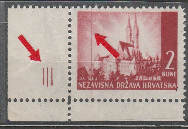 NDH 1941 Zagreb 2kn - oznaka ploče/arka III sa greškom tiska ** MNH