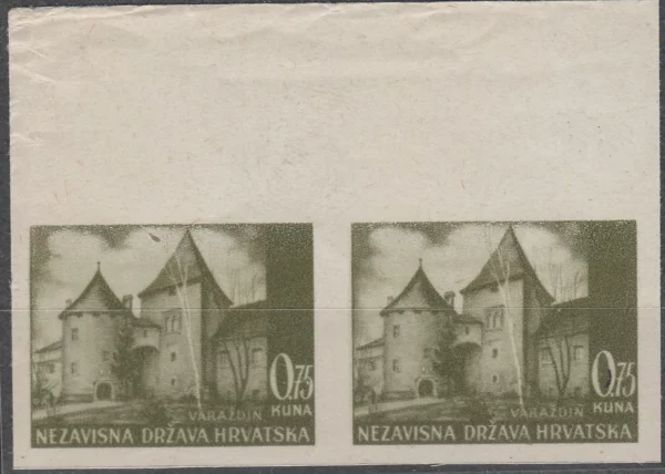 NDH 1941 Varaždin 0.75kn - maslinastozelena proba boje, originalno bez gume MNH