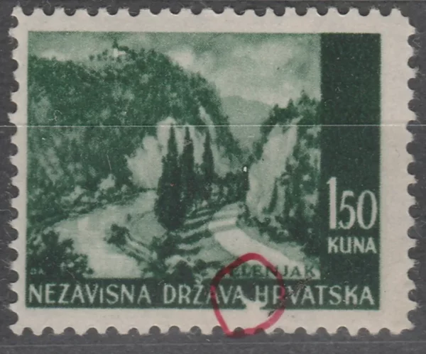 NDH 1941 Zelenjak 1,50kn - tipična greška TP-II "Patka u okviru" Strpić MNH čisto bez falza