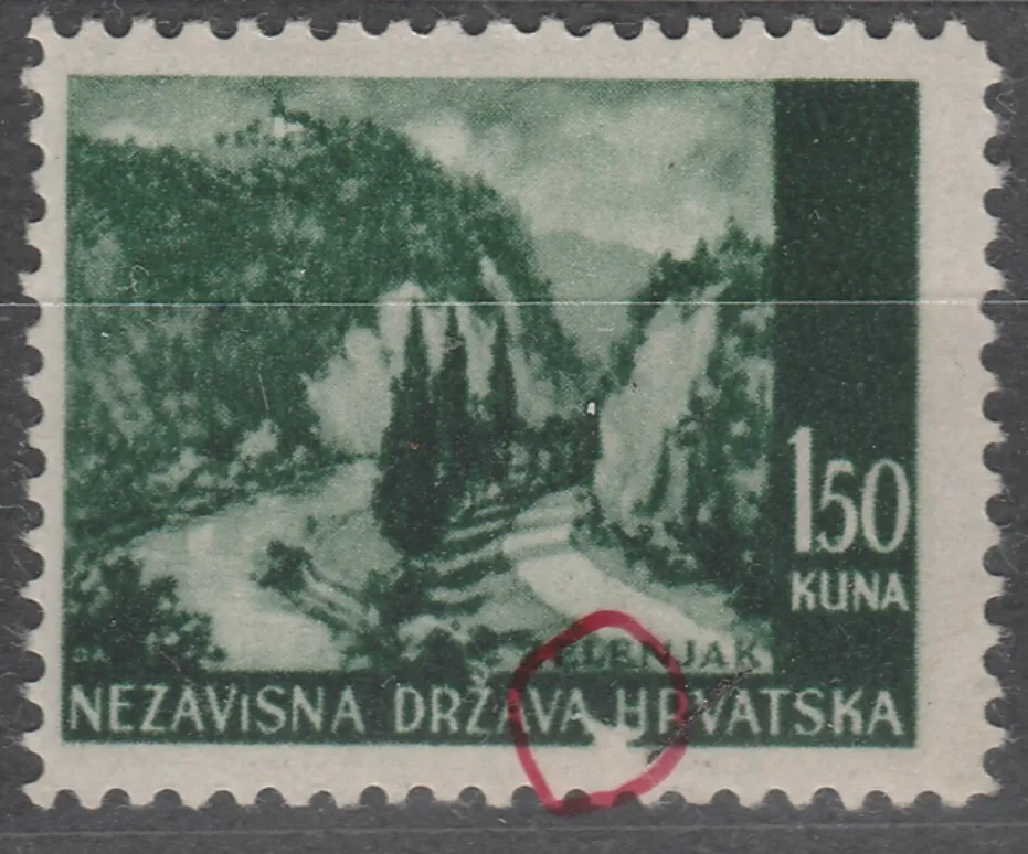 NDH 1941 Zelenjak 1,50kn - tipična greška TP-II "Patka u okviru" Strpić MNH čisto bez falza