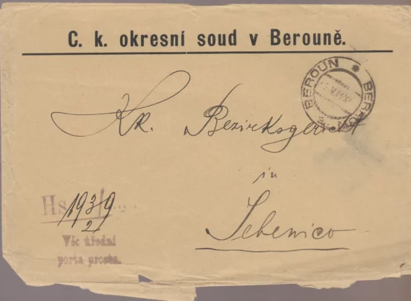 Pismo Austrougarska 1918 Beroun (Češka) - Šibenik, Sebenico