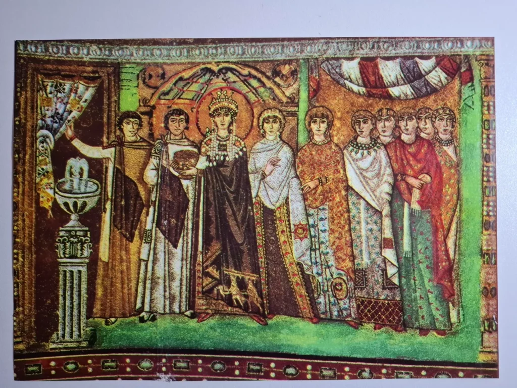 Reprodukcija mozaik "Procesija Teodore i Justinijana u bazilici San Vitale" Ravenna na kvalitetnom papiru