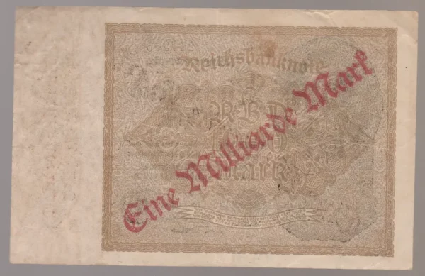 Njemačka 1922 Weimar Republik - 1 milijarda maraka, crveni pretisak eine milliarde mark, hiperinflacija Reichsbanknote - Slika 2