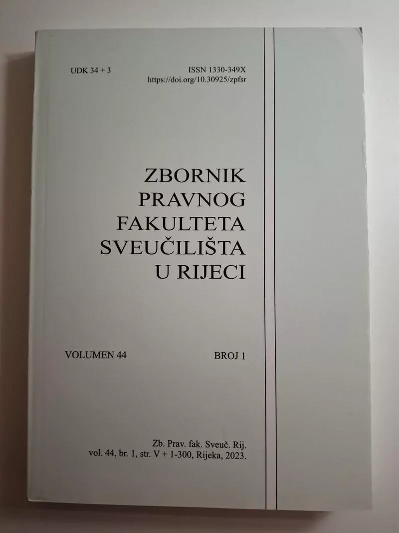 Zbornik Pravnog fakulteta Sveučilišta u Rijeci Volumen 44 Broj 1