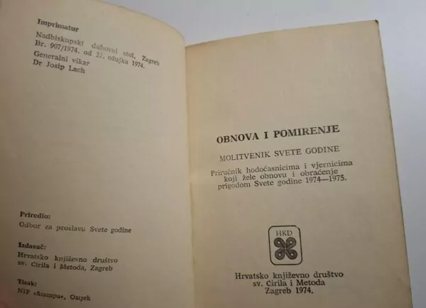 Molitvenik svete godine - Obnova i pomirenje (Hrvatsko književno društvo sv. Ćirila i Metoda Zagreb 1974) - Slika 2