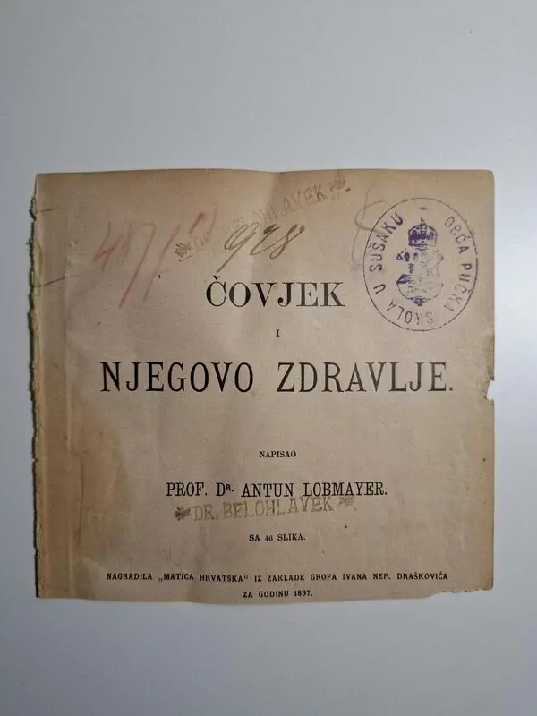 Sigilografija - Obća pučka škola u Sušaku (pečat Rijeka 1897) fragment ex libris Dr.Belohlavek