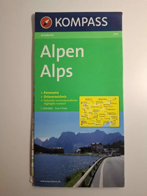 Alpe auto-karta izdavač Kompass, njemački i talijanski jezik