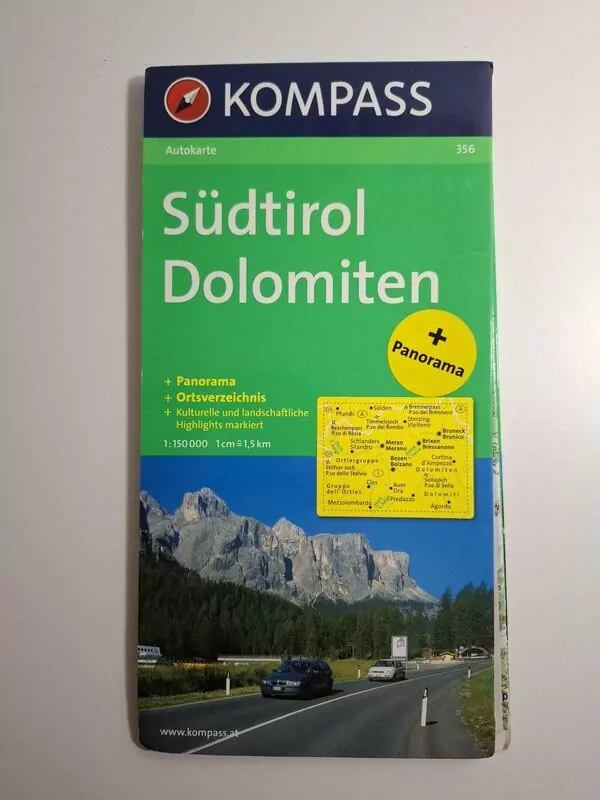 Južni Tirol i Dolomiti auto-karta izdavač Kompass, njemački i talijanski jezik Sud Tirol, Dolomiten - Alto Adige
