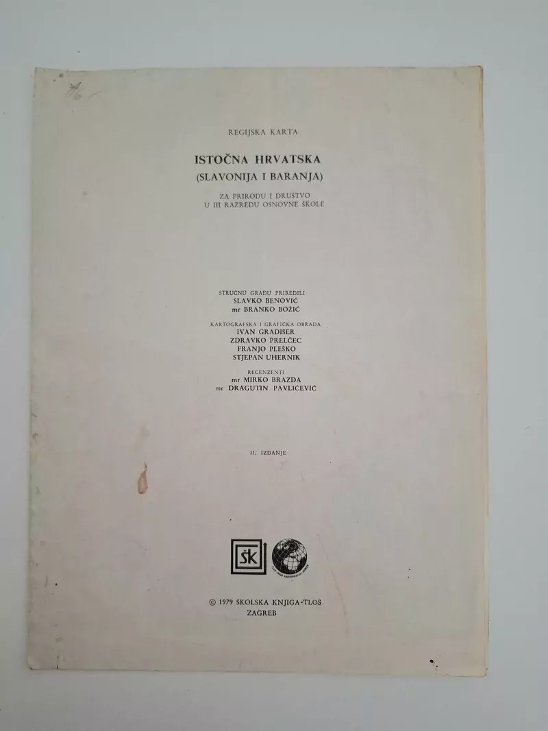 Regijska karta Istočna Hrvatska Slavonija i Baranja 1979
