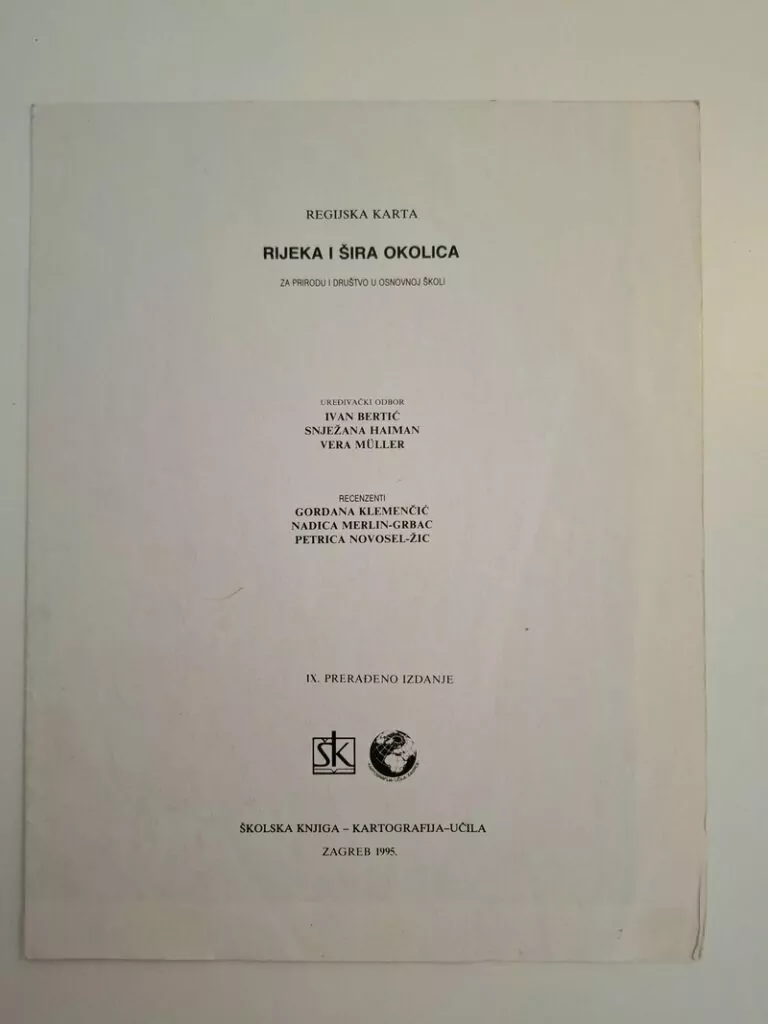 Regijska karta Rijeka i šira okolica - za prirodu i društvo u Osnovnoj školi Zagreb 1995