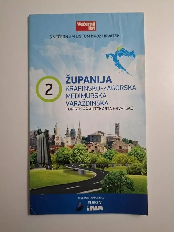 Turistička autokarta Hrvatske - Županija Krapinsko-zagorka, Međimurska, Varaždinska (Večernji list)