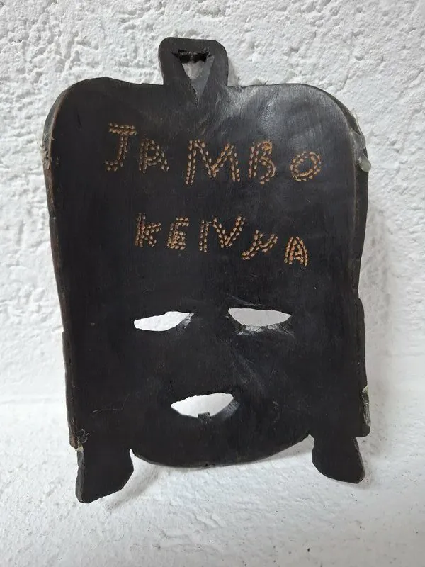 Afrička plemenska drvena maska (Jambo Kenya tribal dekoracija) ručno rezbarena - Slika 2