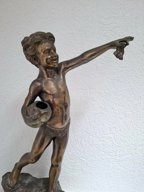 Brončana skulptura "Pescatorello" - Mali ribar -  na mramornoj bazi cca 7.70kg - Slika 6